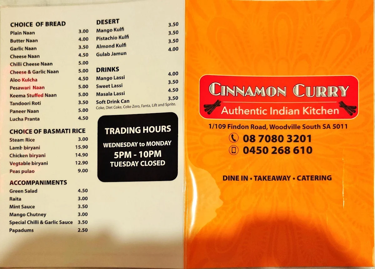 Menu, Cinnamon Curry