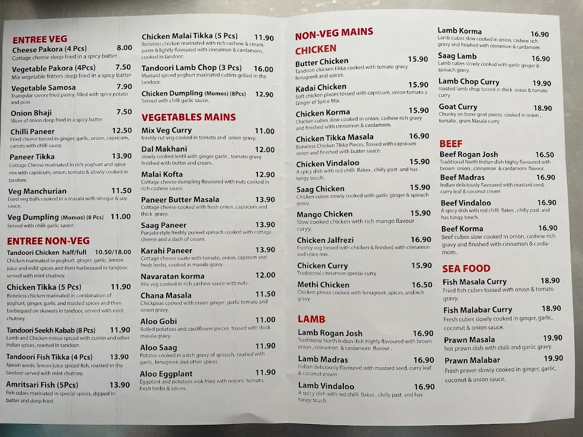 Menu, Cinnamon Curry