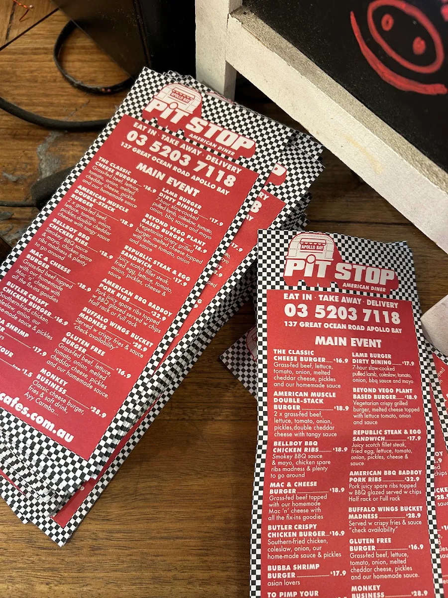 Menu, Pit Stop Bros