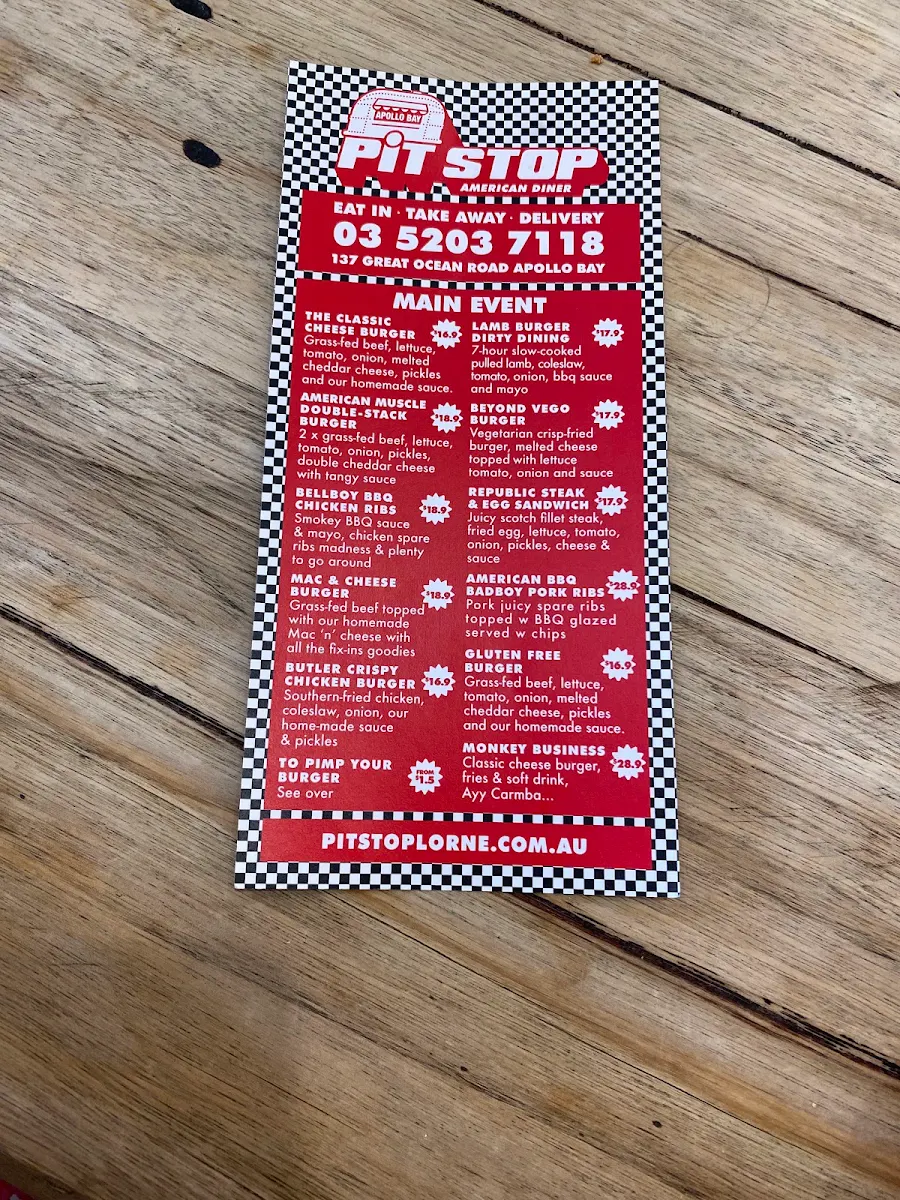 Menu, Pit Stop Bros