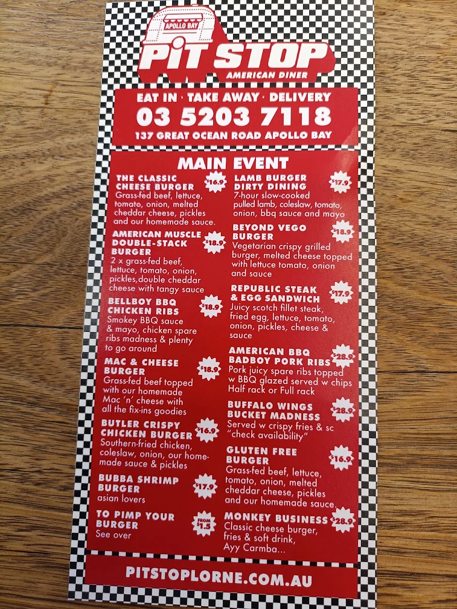 Menu, Pit Stop Bros