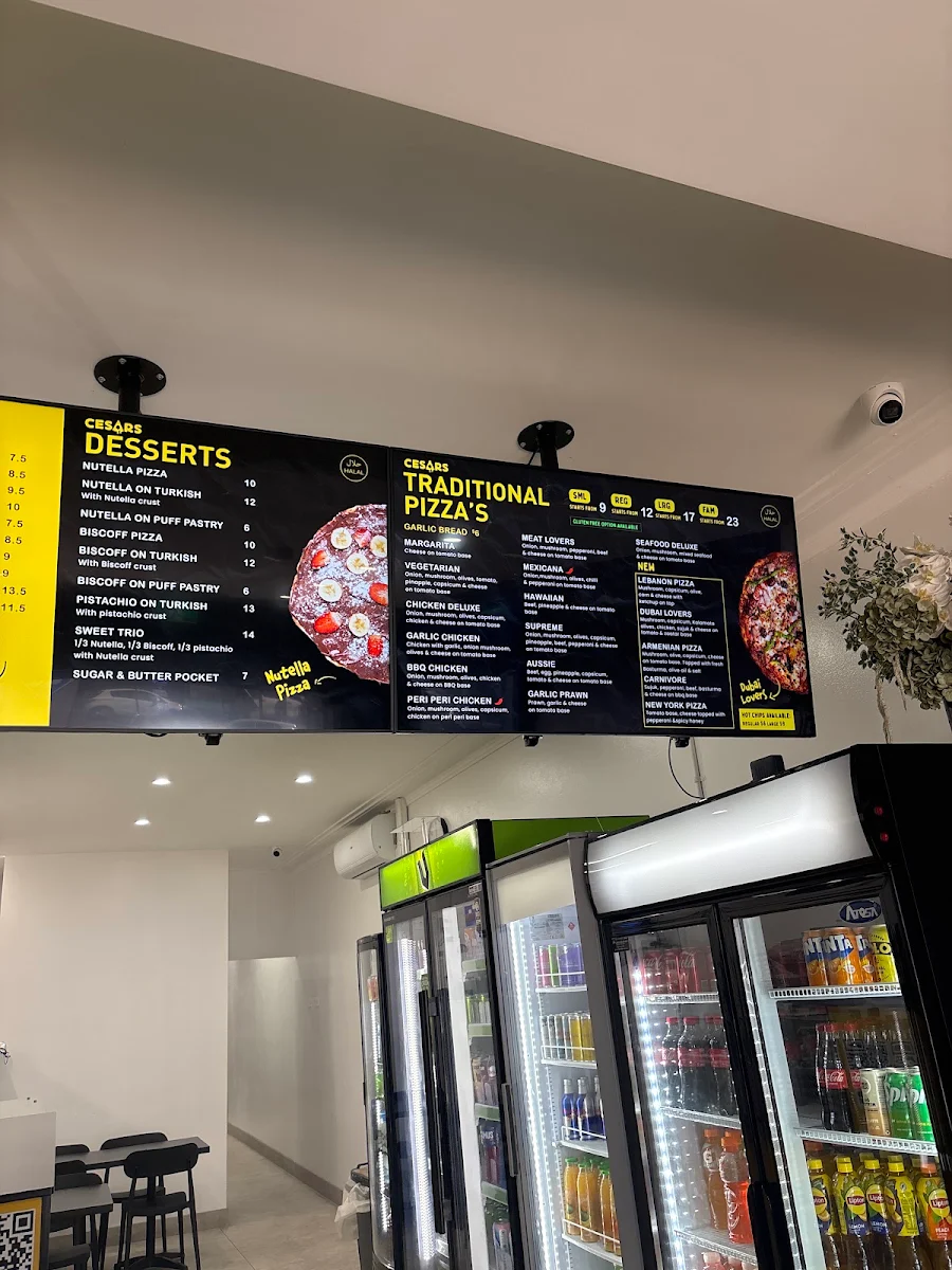Menu, Cesars Pizza House