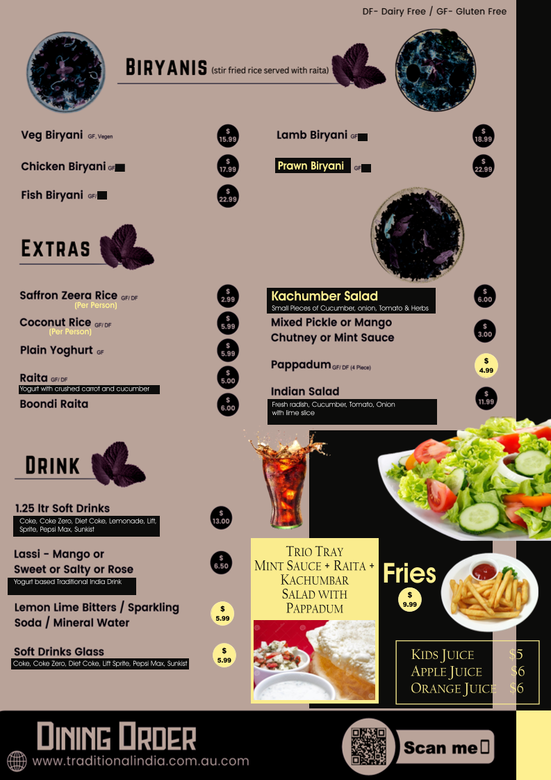 Menu, Traditional India