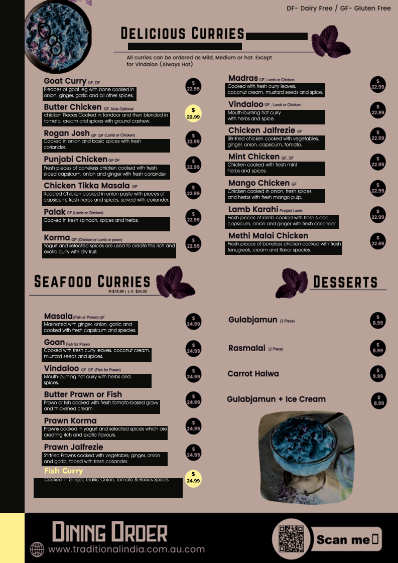 Menu, Traditional India