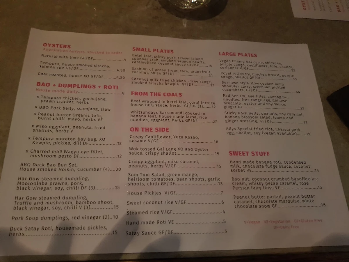 Menu, Monsieur Chow