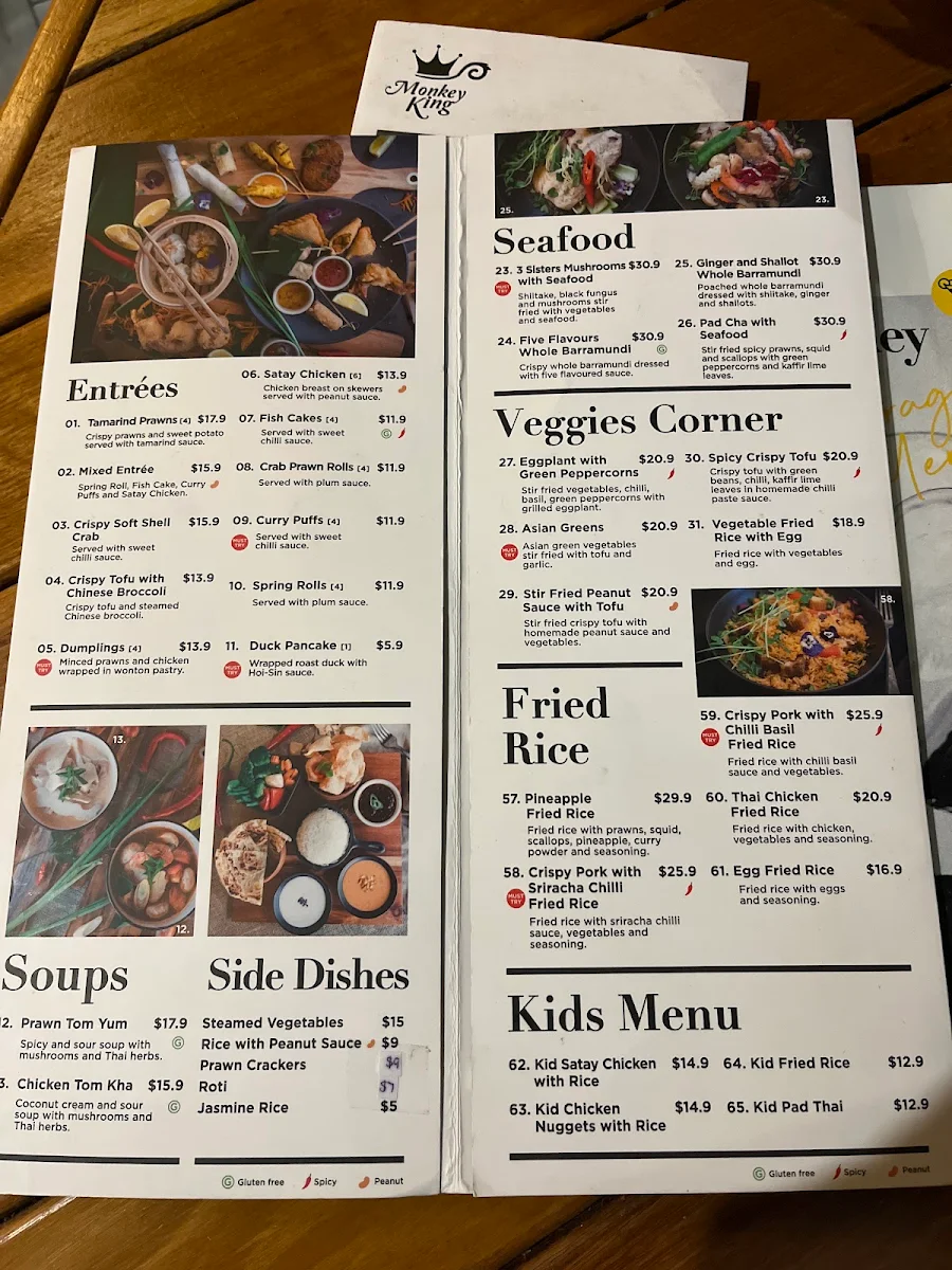 Menu, Monkey King Thai - Balgowlah