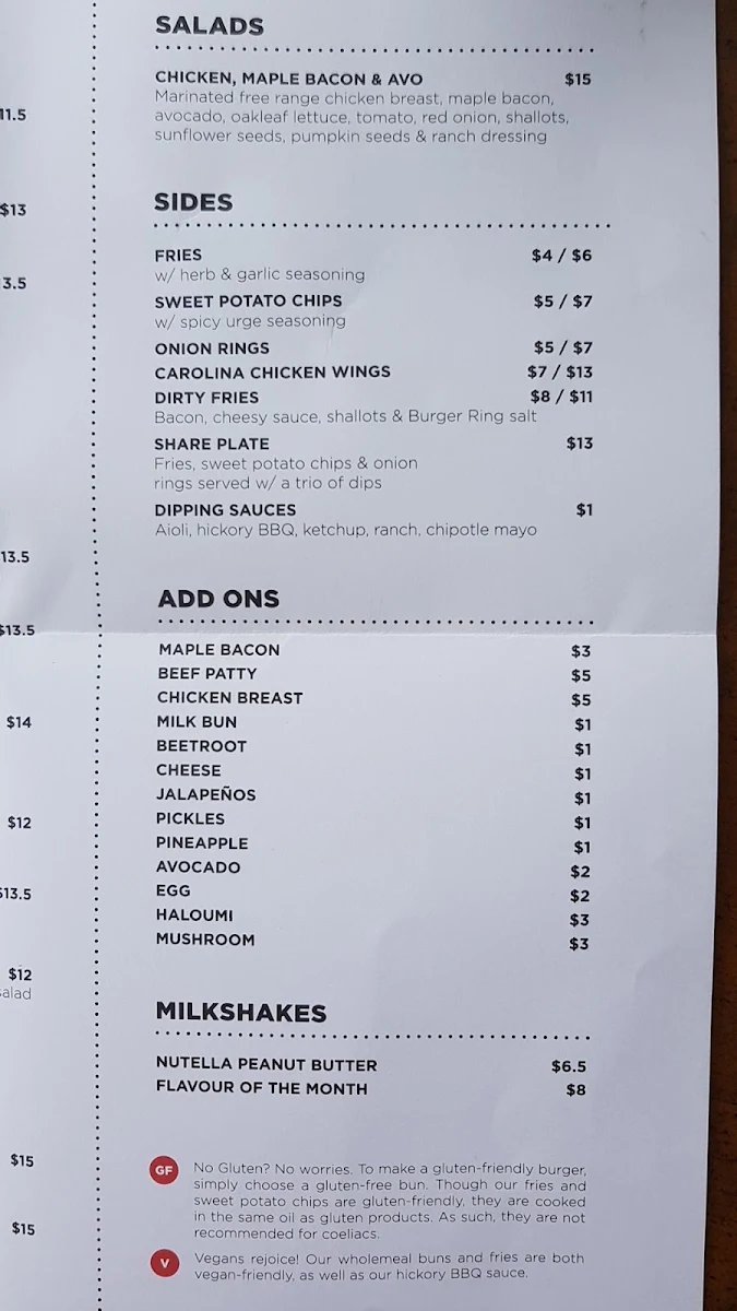 Menu, Burger Urge (Salisbury)