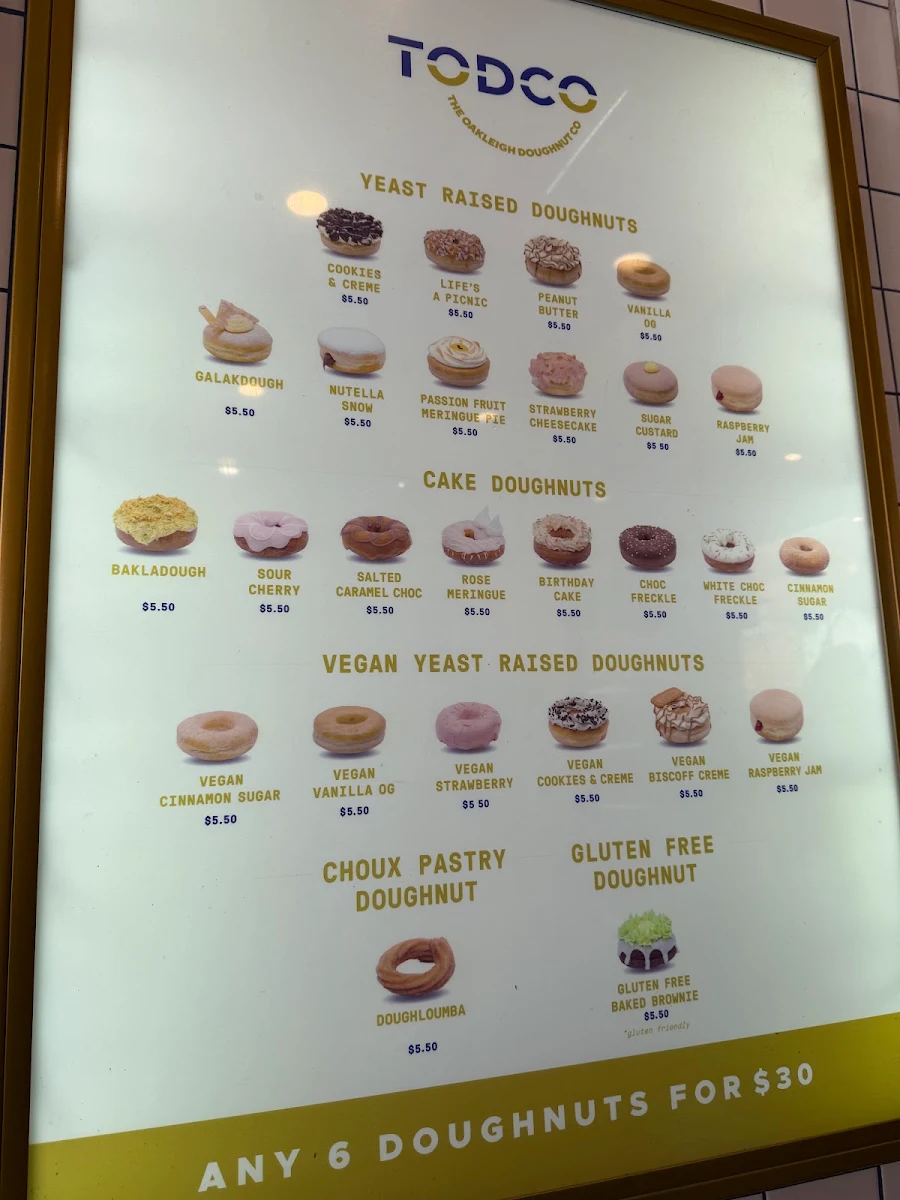 Menu, TODCO - The Oakleigh Doughnut Co (South Yarra)