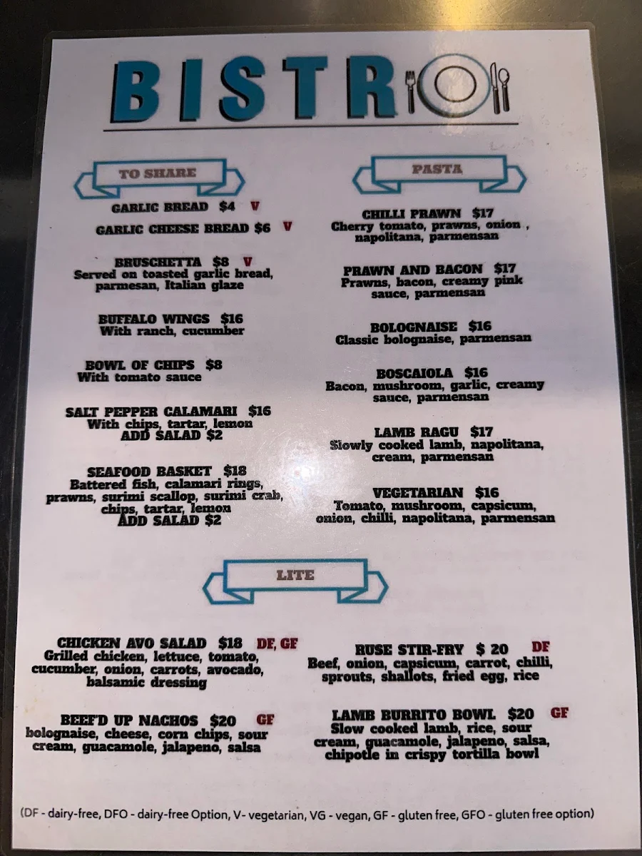 Menu, Ruse Tavern