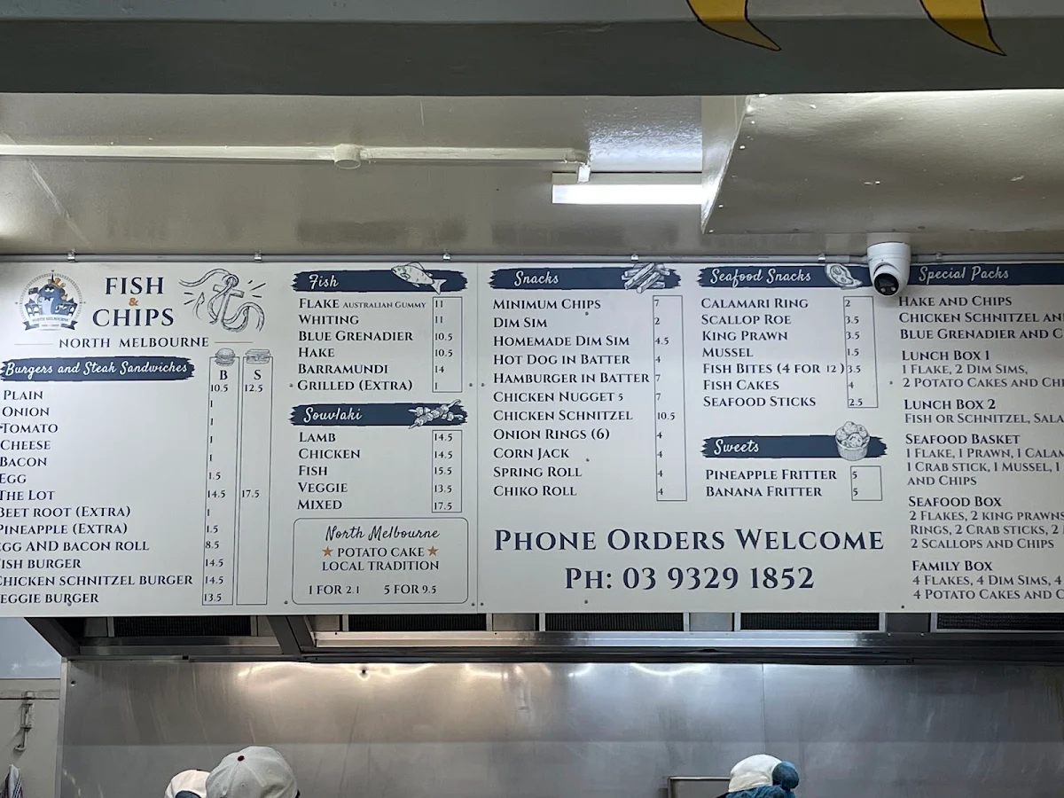 Menu, North Melbourne Fish and Chips
