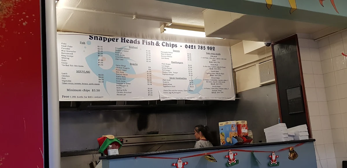Menu, North Melbourne Fish and Chips
