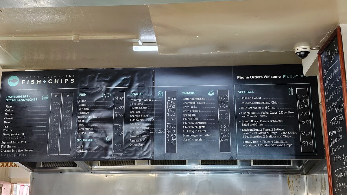 Menu, North Melbourne Fish and Chips