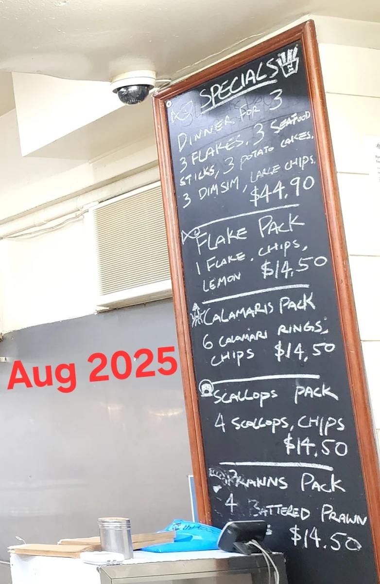 Menu, North Melbourne Fish and Chips