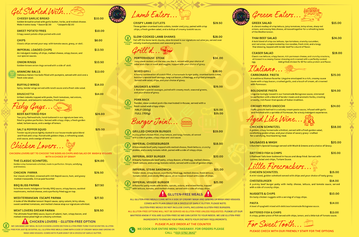 Menu, Imperial Hotel Avenel