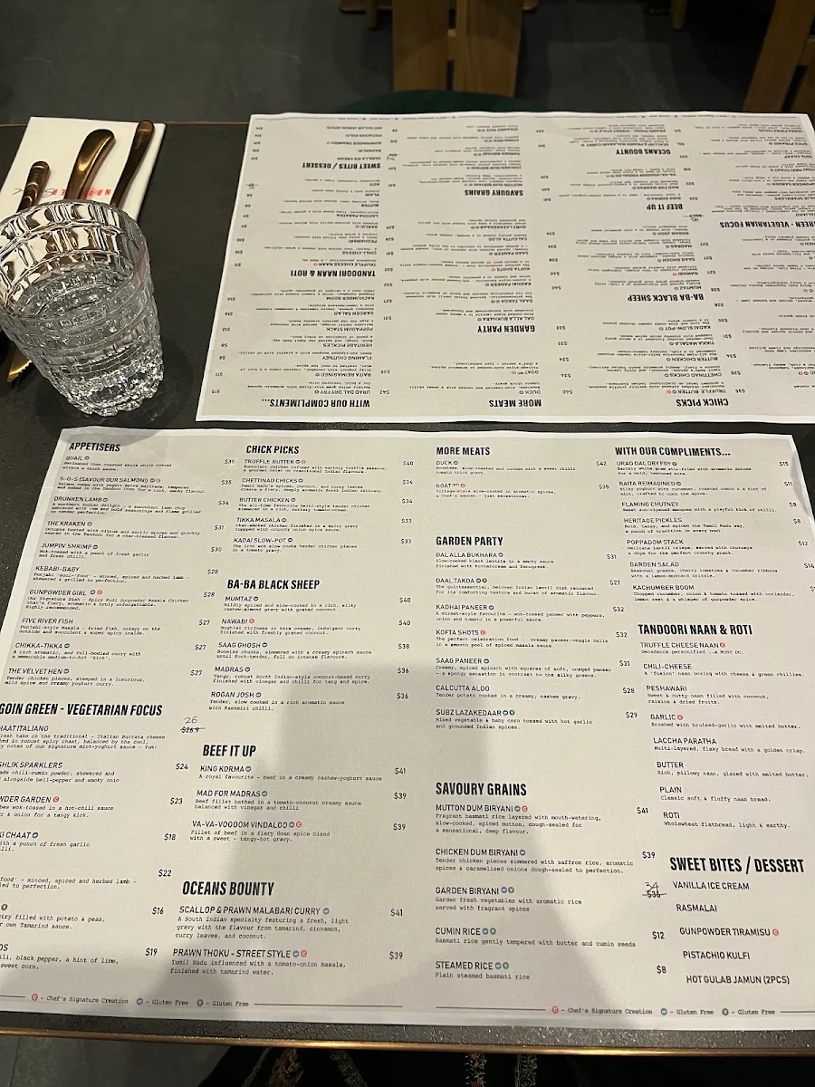 Menu, Gunpowder Social Indian Diner Bar & Terrace