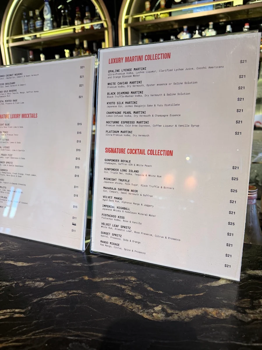 Menu, Gunpowder Social Indian Diner Bar & Terrace