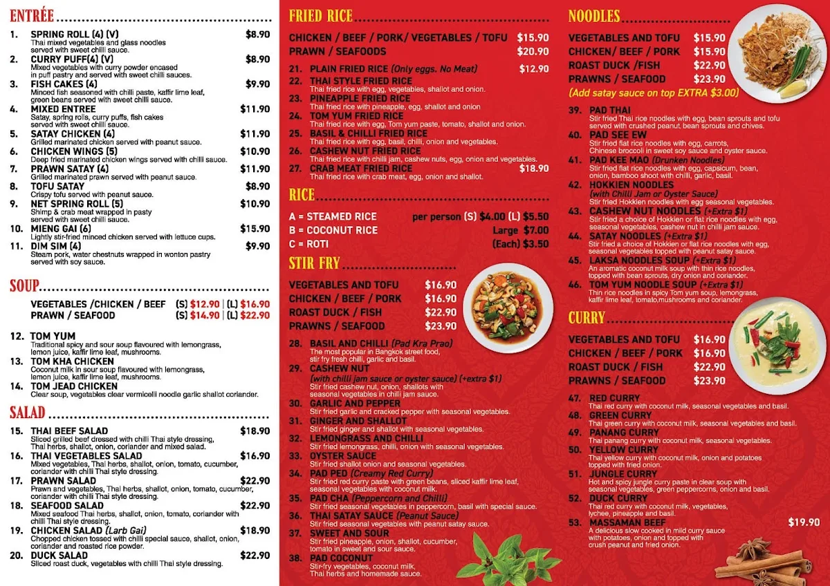 Menu, Tonsiams Thai Restuarant- Ton Siams
