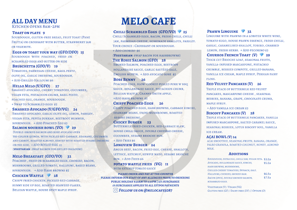 Menu, Melo Cafe