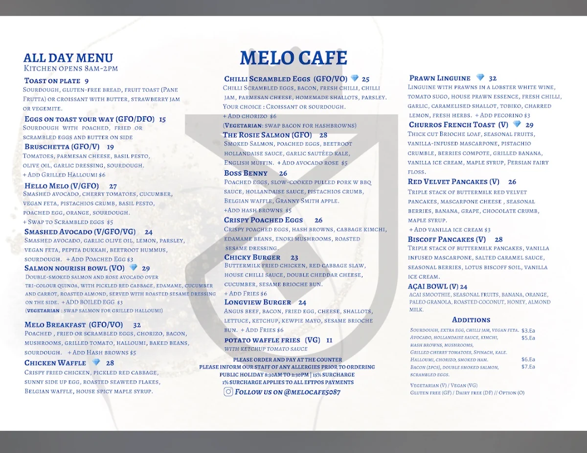 Menu, Melo Cafe