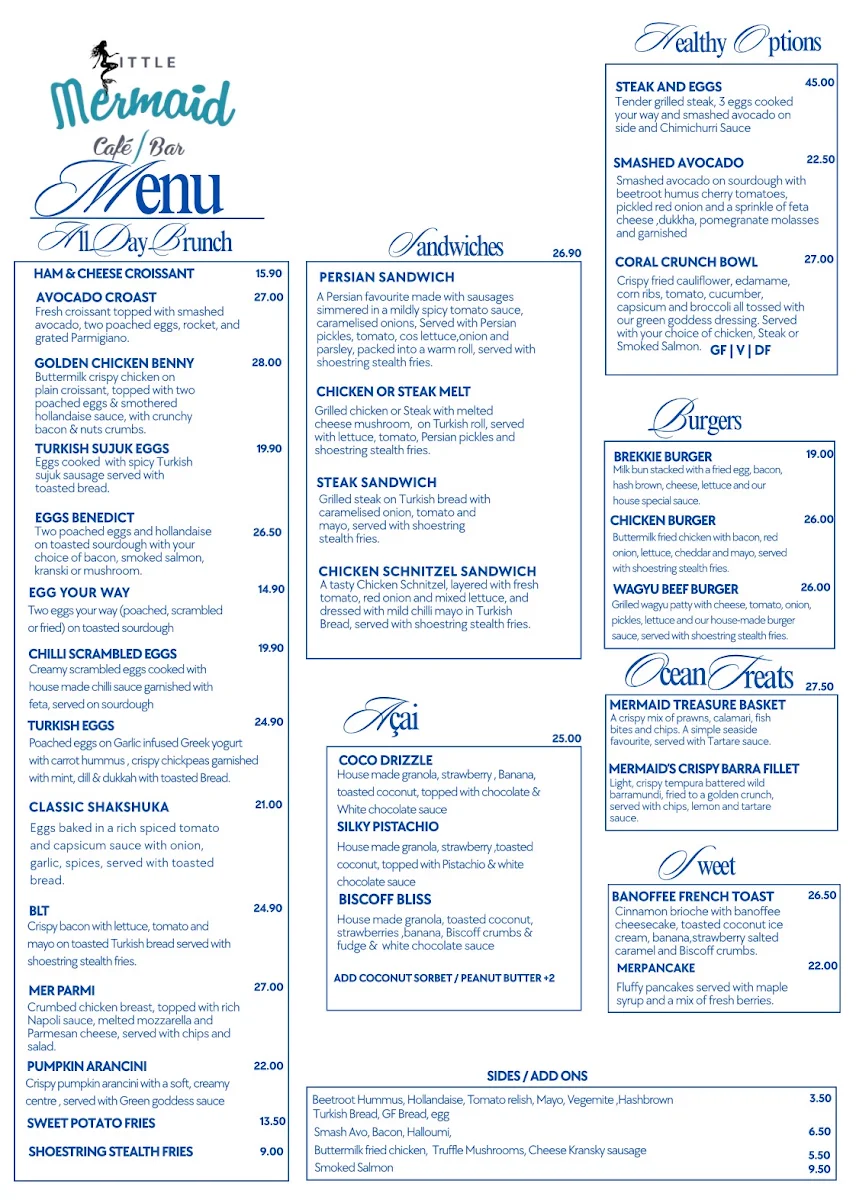 Menu, Little Mermaid Cafe Bar
