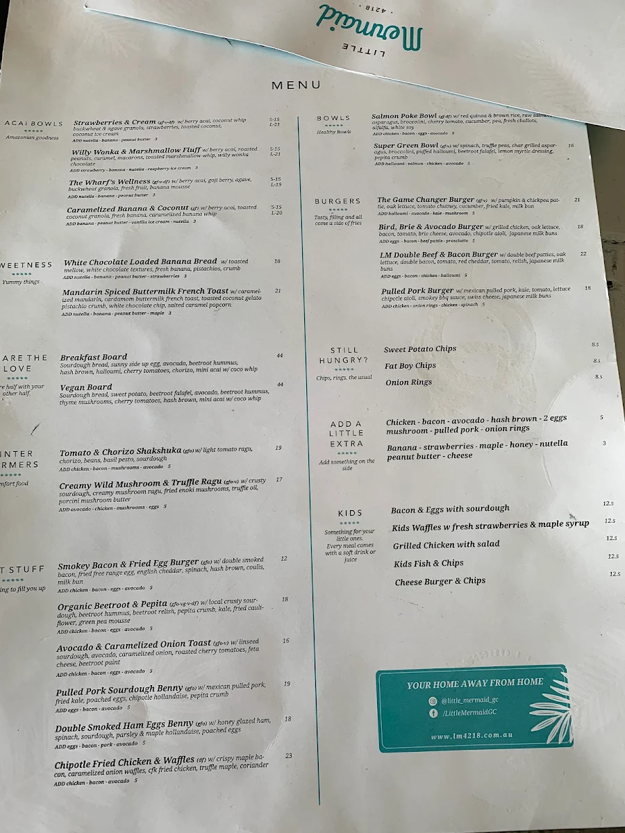 Menu, Little Mermaid Cafe Bar