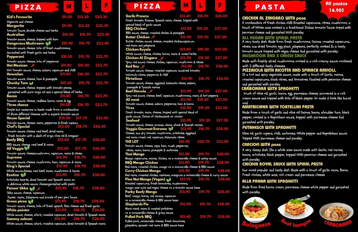 Menu, Australia's Pizza House MODBURY