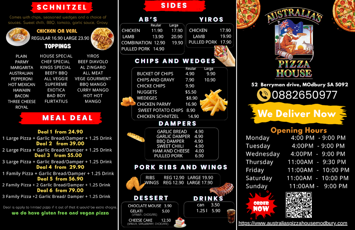 Menu, Australia's Pizza House MODBURY