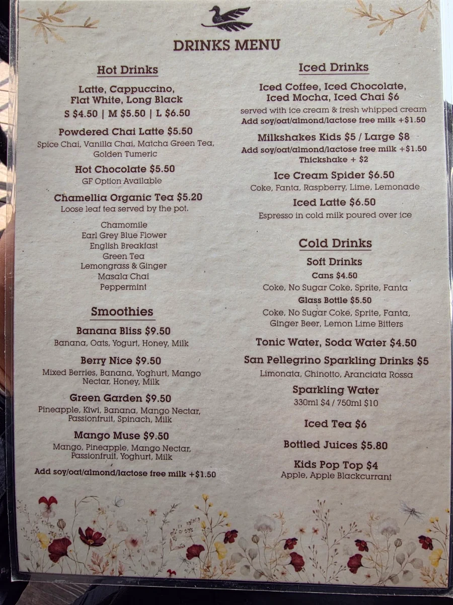 Menu, Warran Glen Cafe