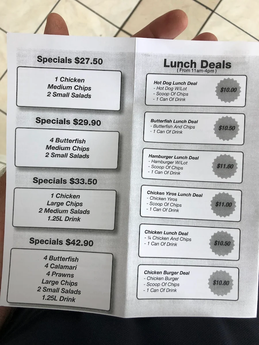 Menu, Flagstaff Hill Chicken & Seafood