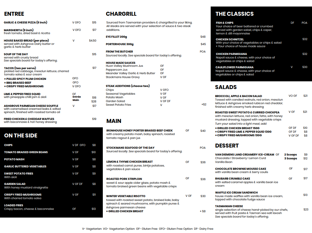 Menu, Stockman’s Restaurant