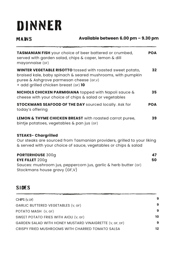 Menu, Stockman’s Restaurant