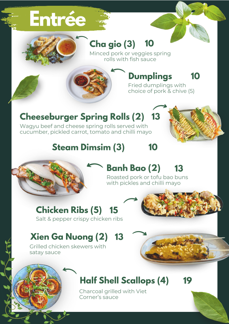 Menu, Viet Corner Eatery