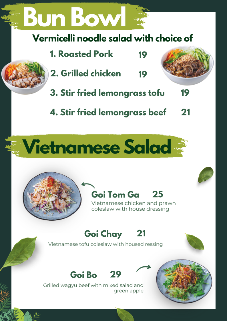 Menu, Viet Corner Eatery