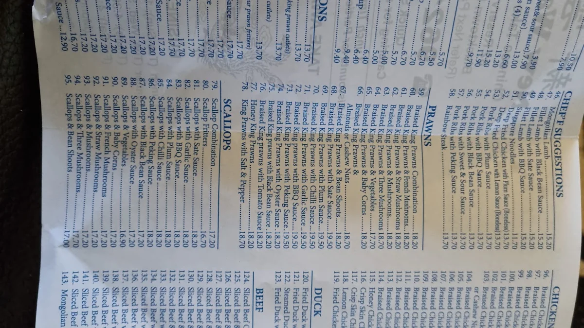 Menu, New Wan Wah