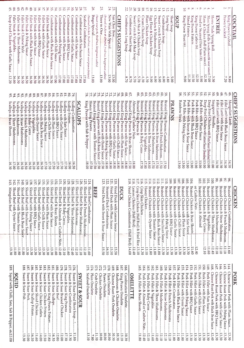 Menu, New Wan Wah