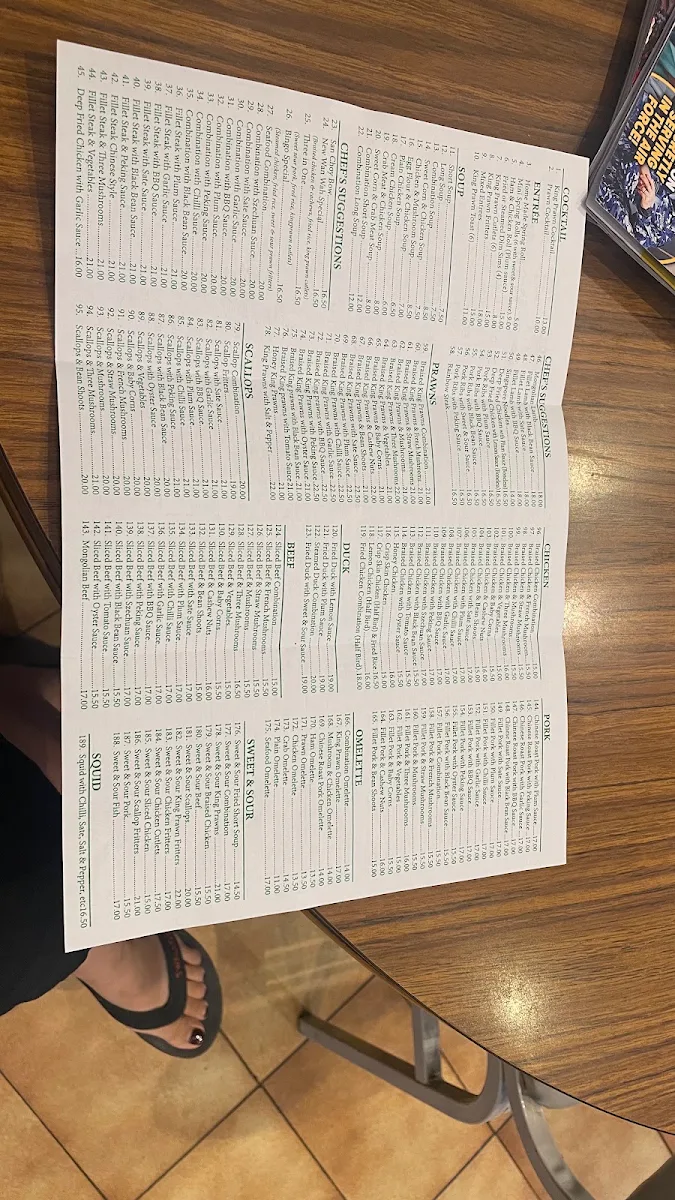 Menu, New Wan Wah