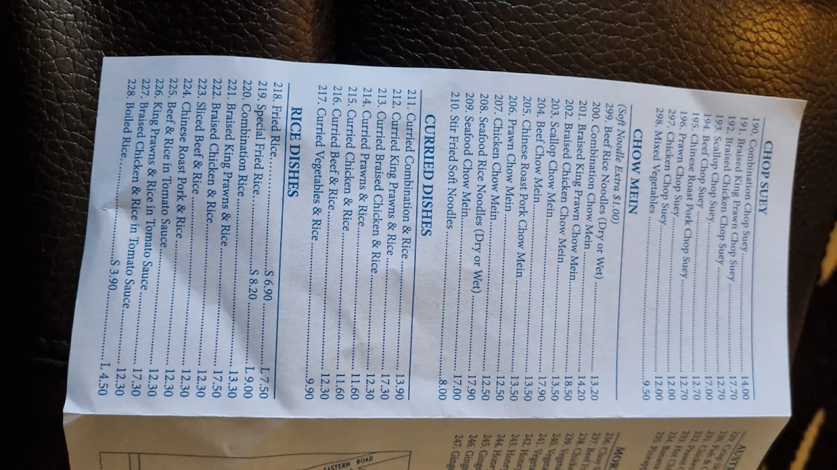 Menu, New Wan Wah