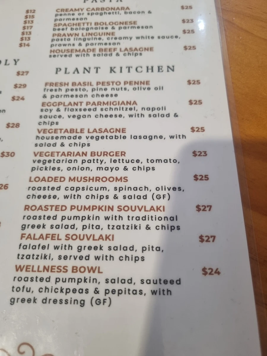 Menu, Golden Vine Hotel