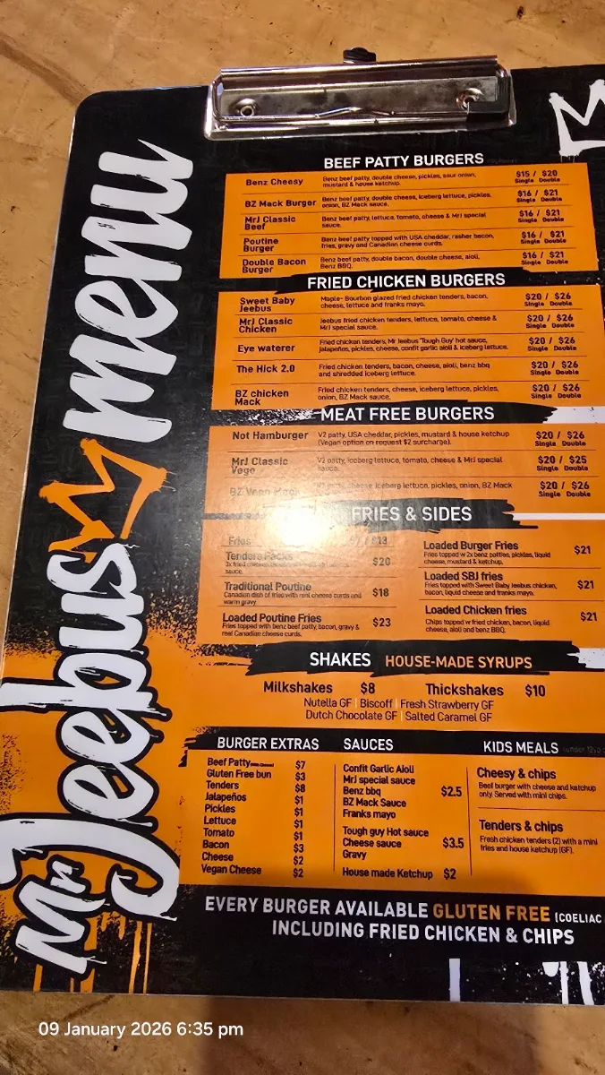 Menu, Mr Jeebus Tingalpa