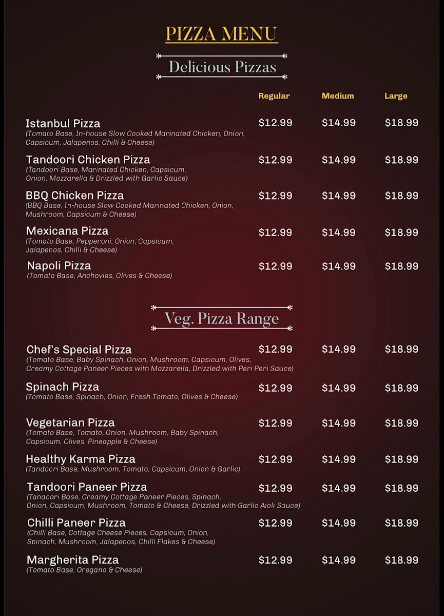 Menu, Urban Pide and Grill