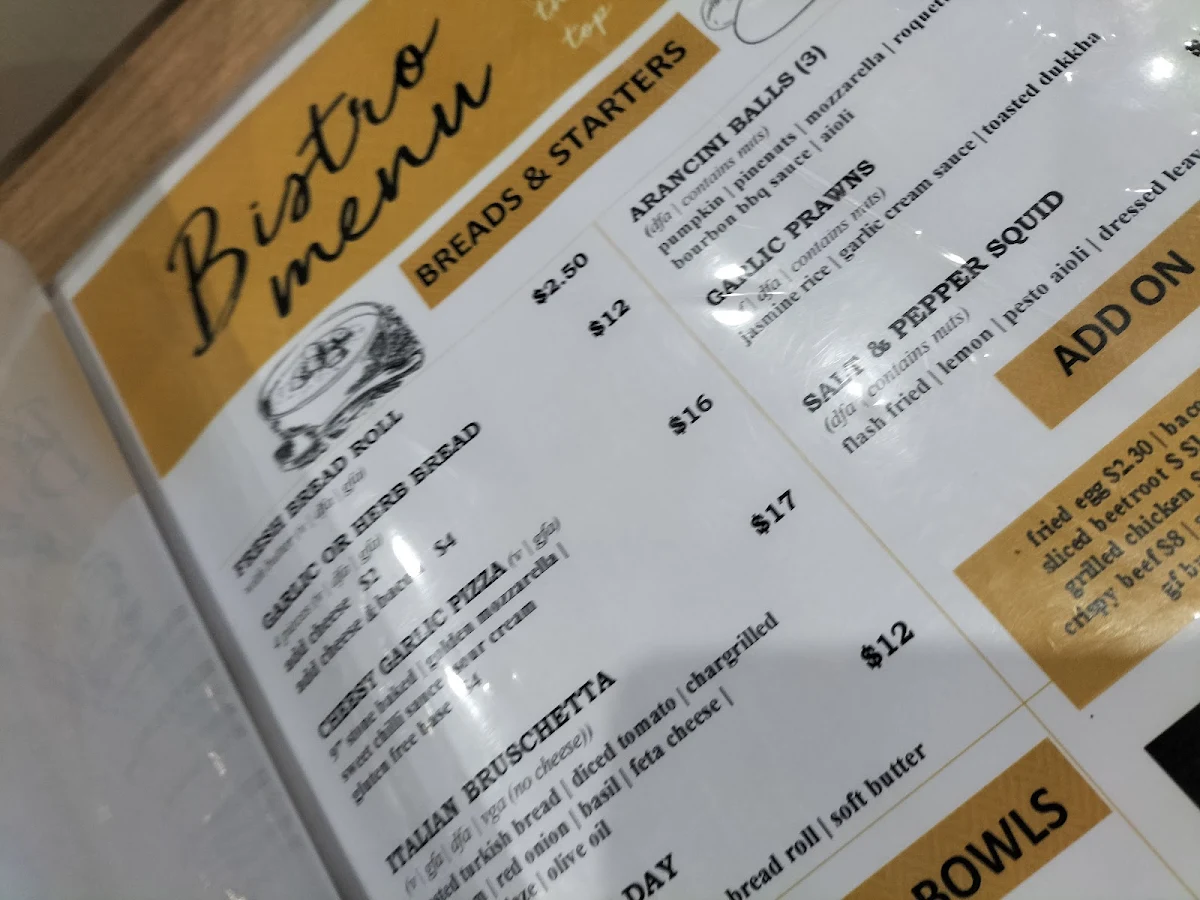 Menu, Ballarat Leagues Club