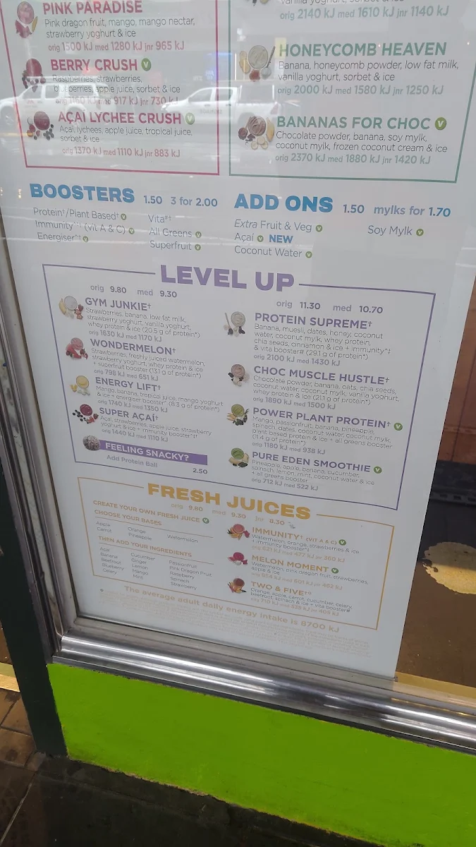 Menu, Boost Juice