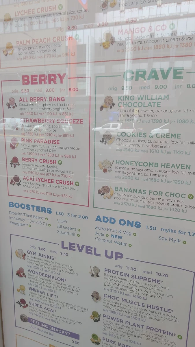 Menu, Boost Juice