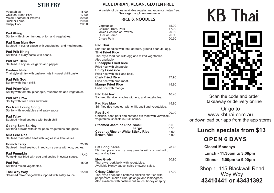 Menu, KB Thai