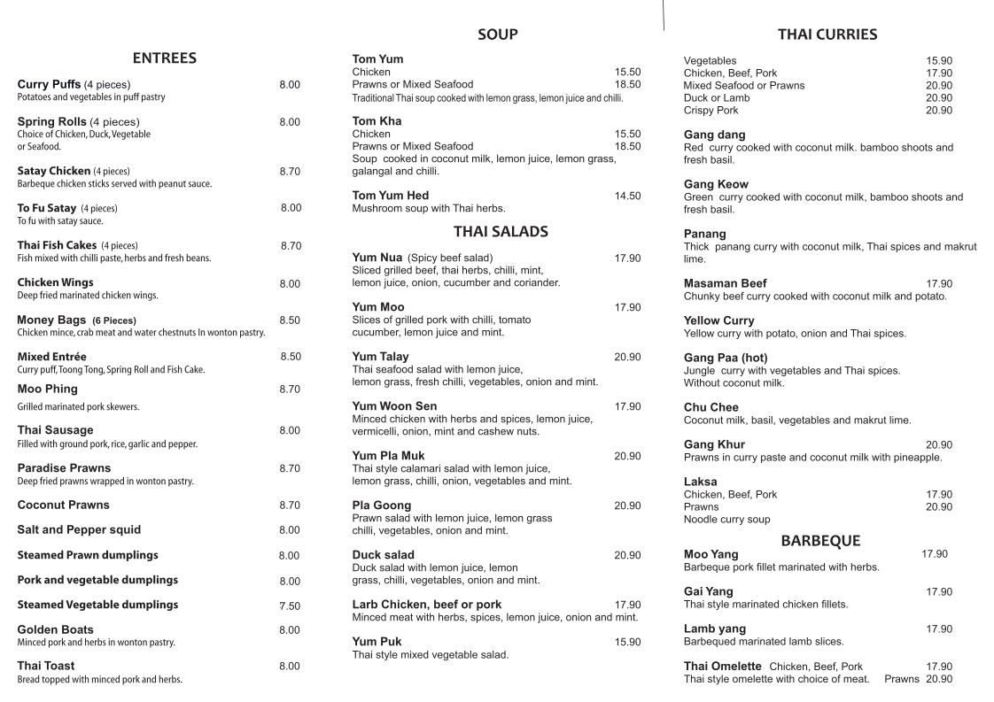 Menu, KB Thai
