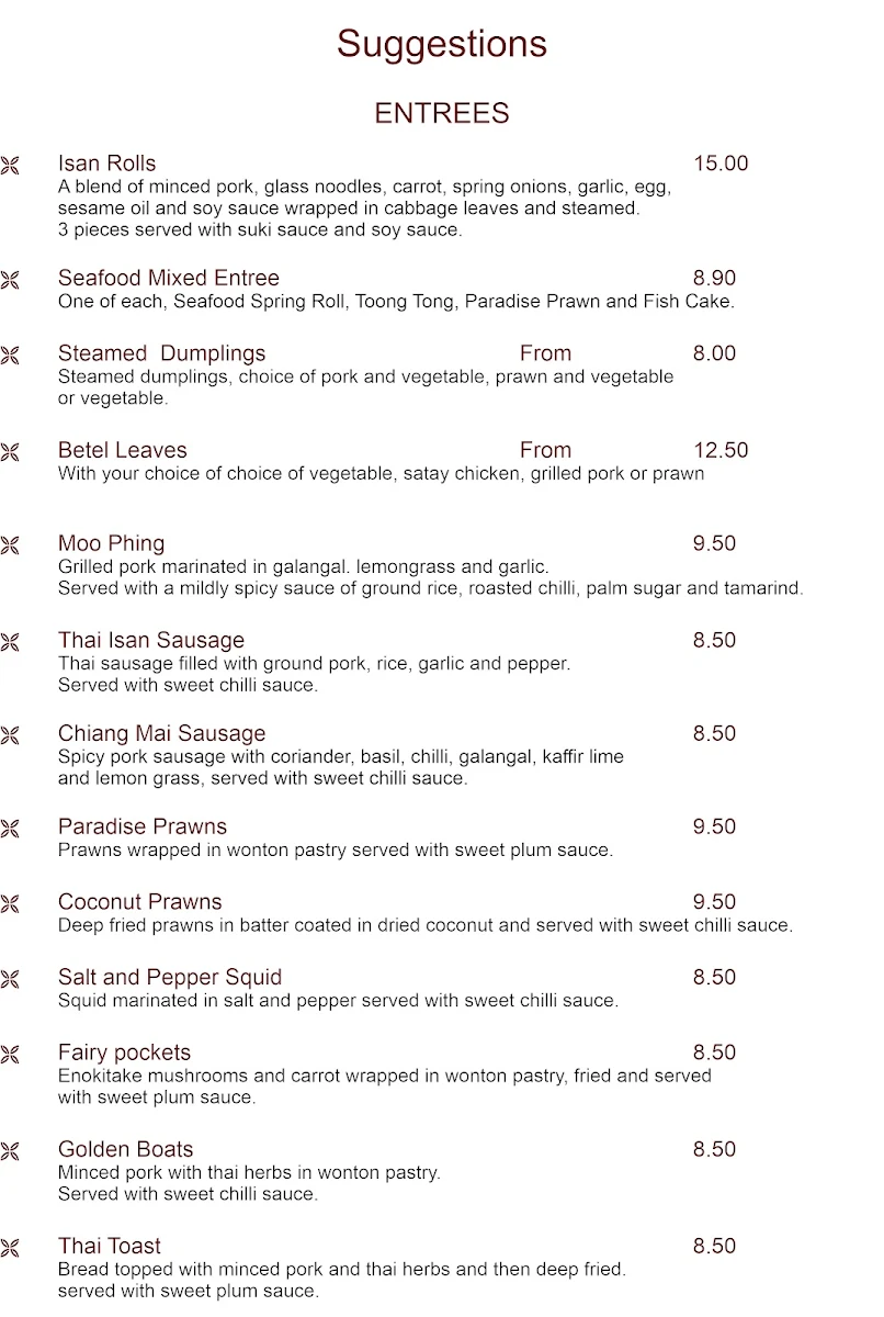 Menu, KB Thai