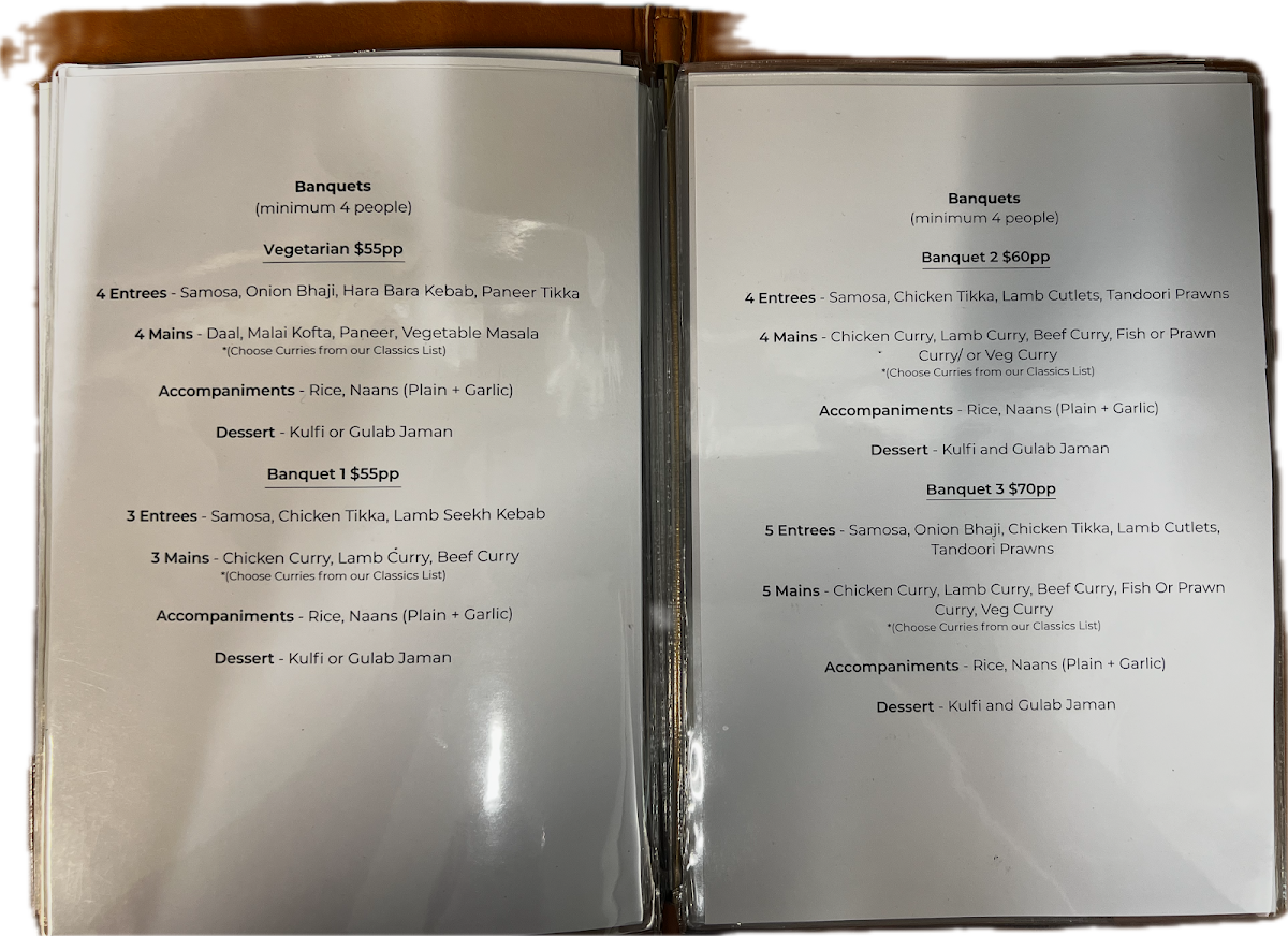 Menu, Maharaja's on Carmen