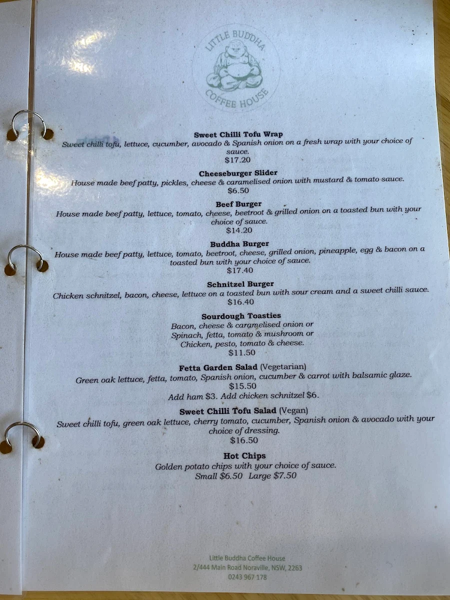 Menu, Little Buddha Coffee House