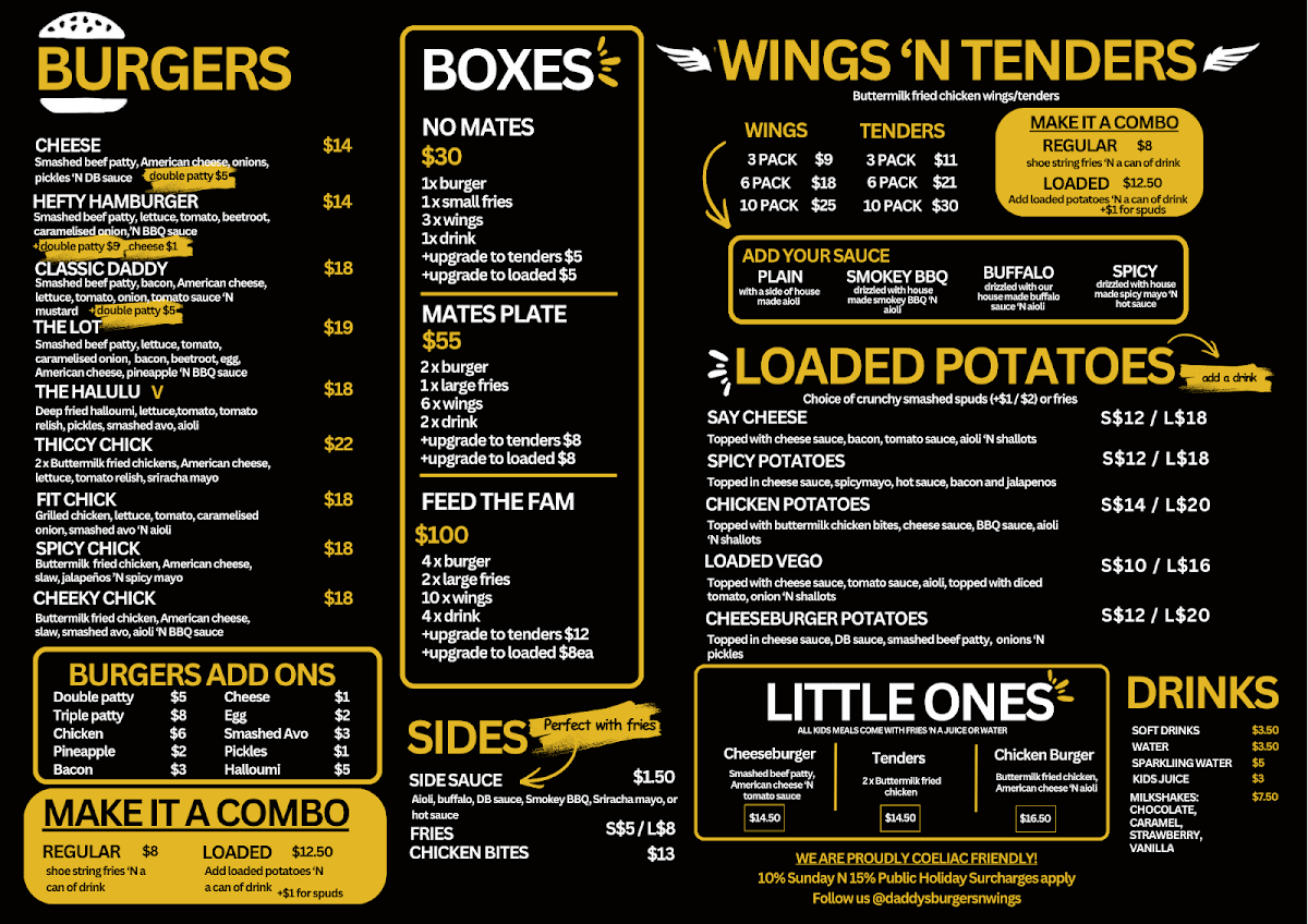 Menu, Daddy's Burgers 'n Wings RICHMOND
