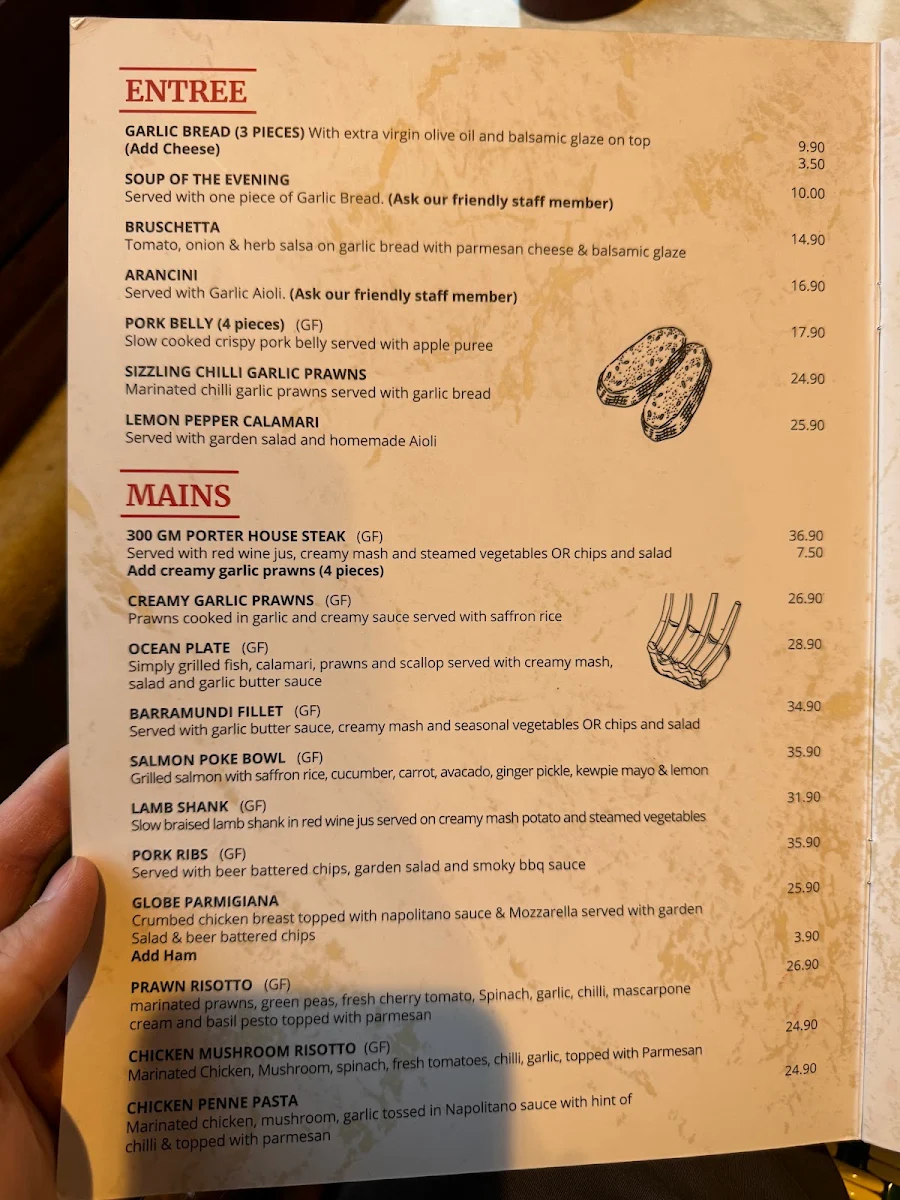 Menu, Globe Coffee House Patisserie & Restaurant